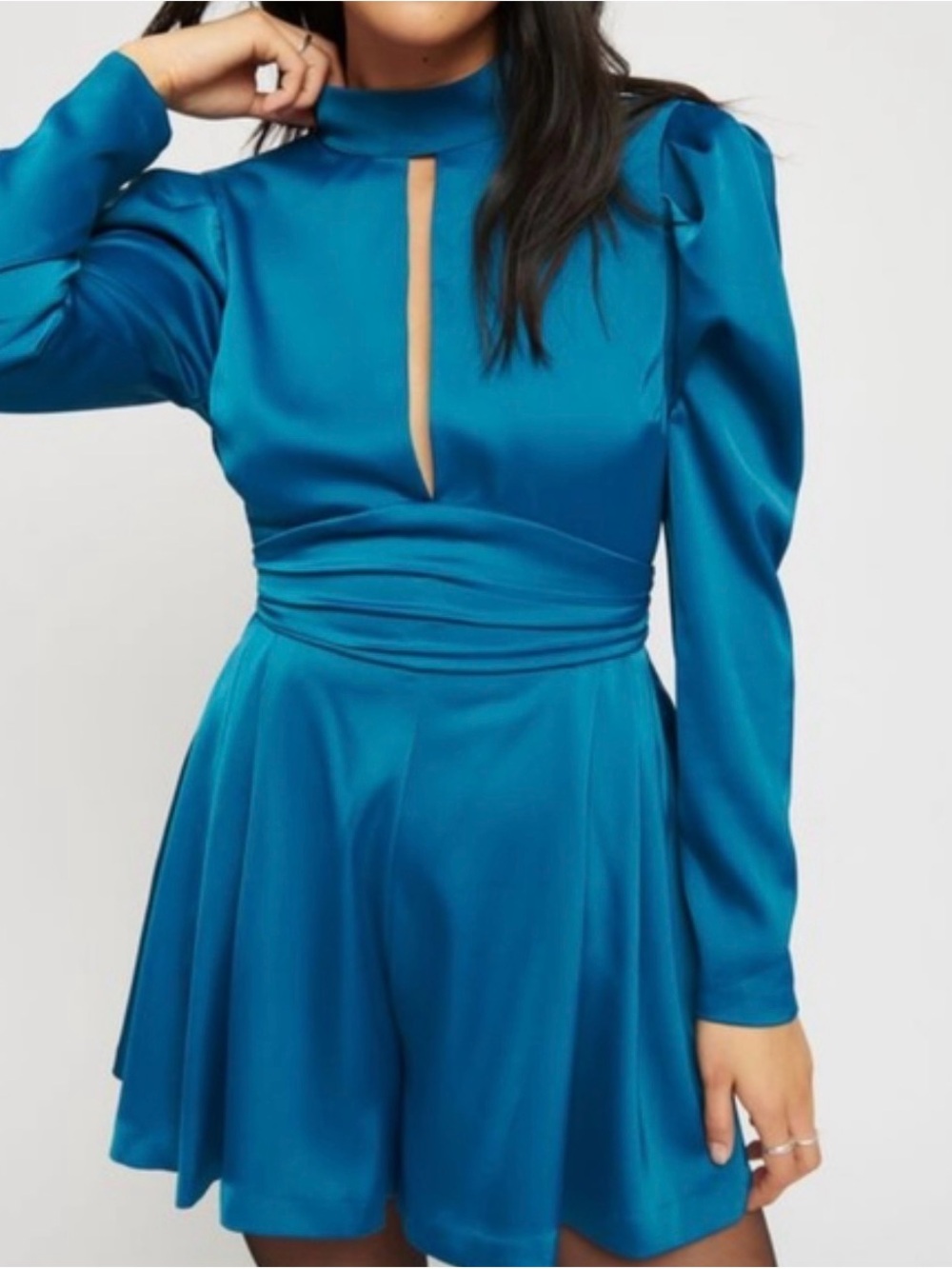 Dynamite Jodie mock-neck satin romper